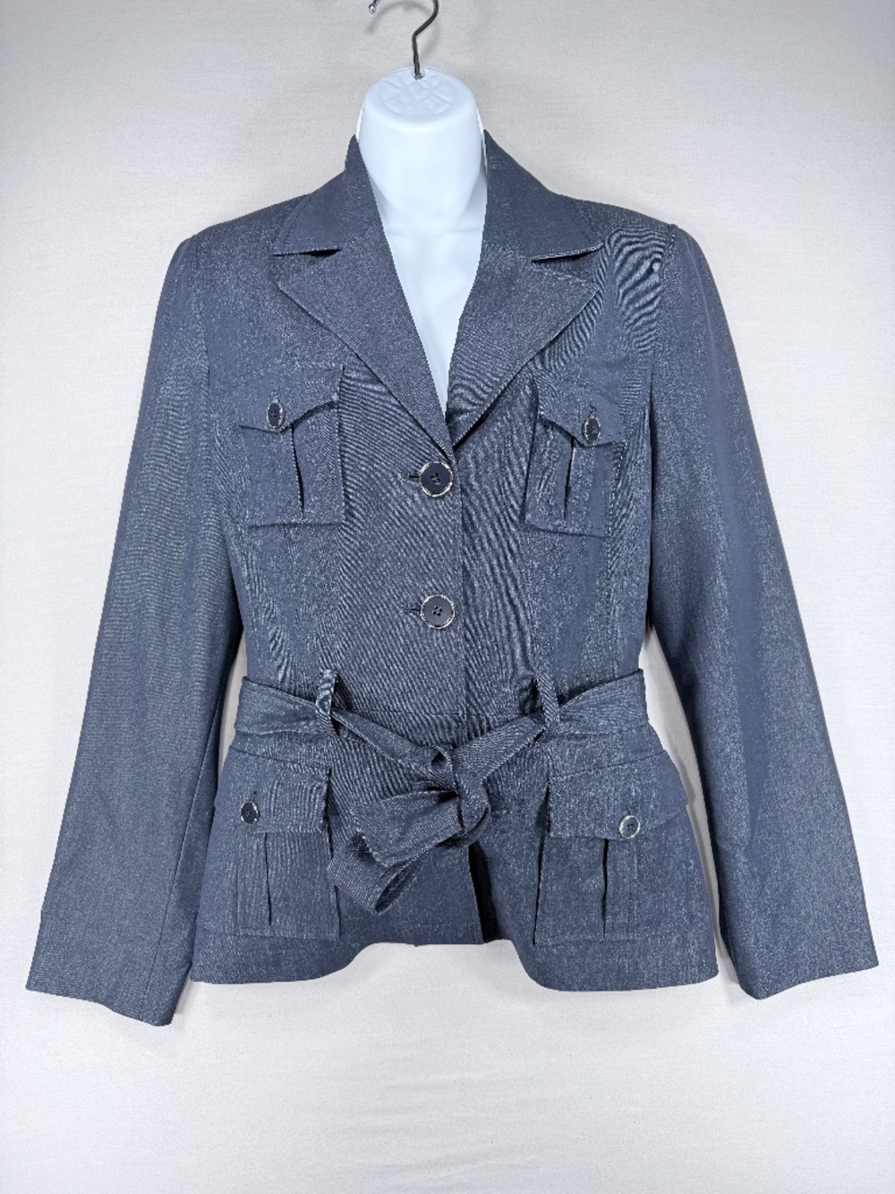 Sharagano Suits Grey Belted Safari Utility Jacket Blazer Size 8 - Picture 1 of 5